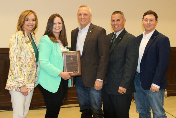 From left to right: Monica Taylor, Director of Development and Alumni, Shelby Lucas, Hall of Fame Chair, Representative Gerrid Kendrix, Dr. Chad Wiginton, WOSC President, and Jace Zacharias, Alumni Association President.